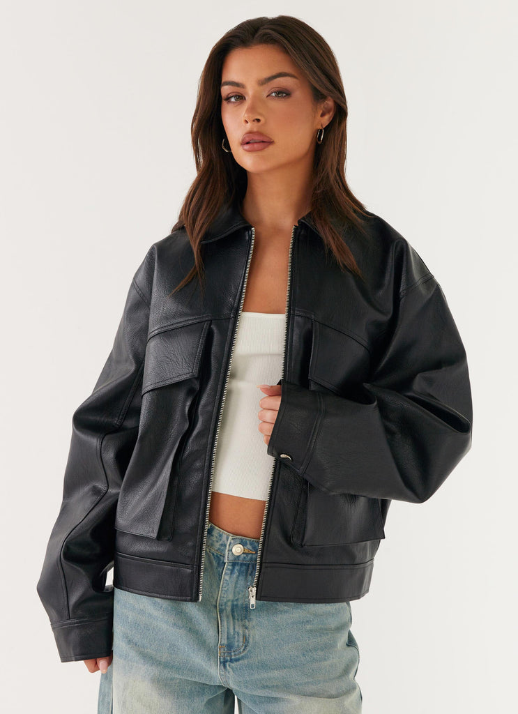 Lula Faux Leather Bomber Jacket - Black