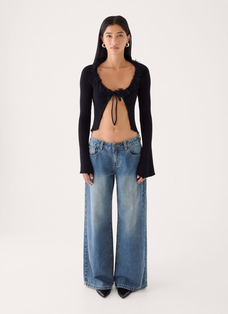 Luxa Faux Feather Top - Black