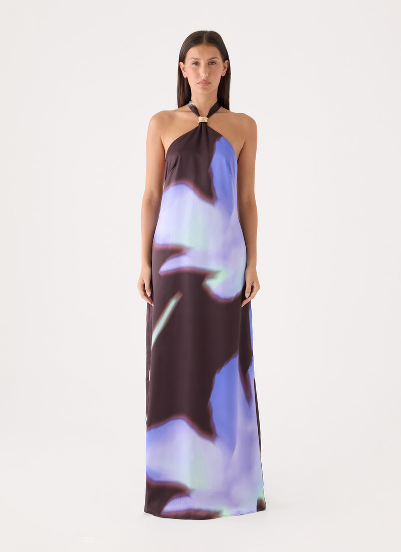Luxia Printed Halter Maxi Dress - Floral Romance