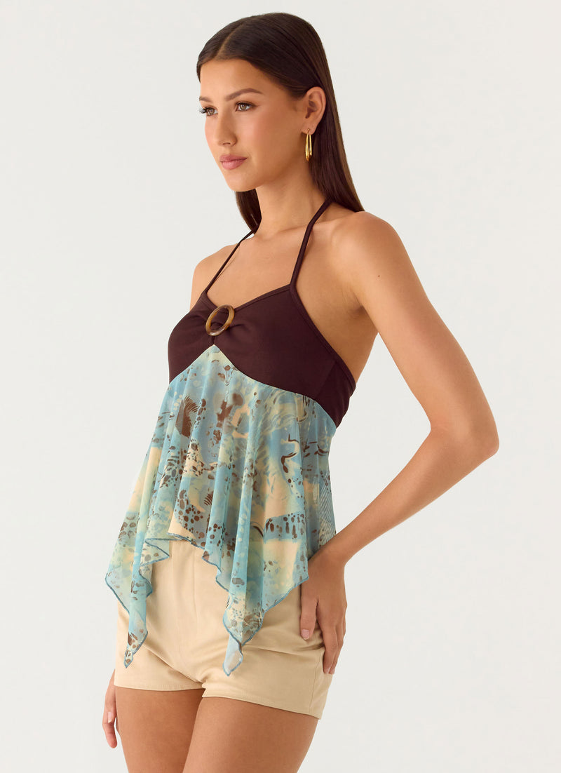 Lyrica Halter Top - Aqua Blur