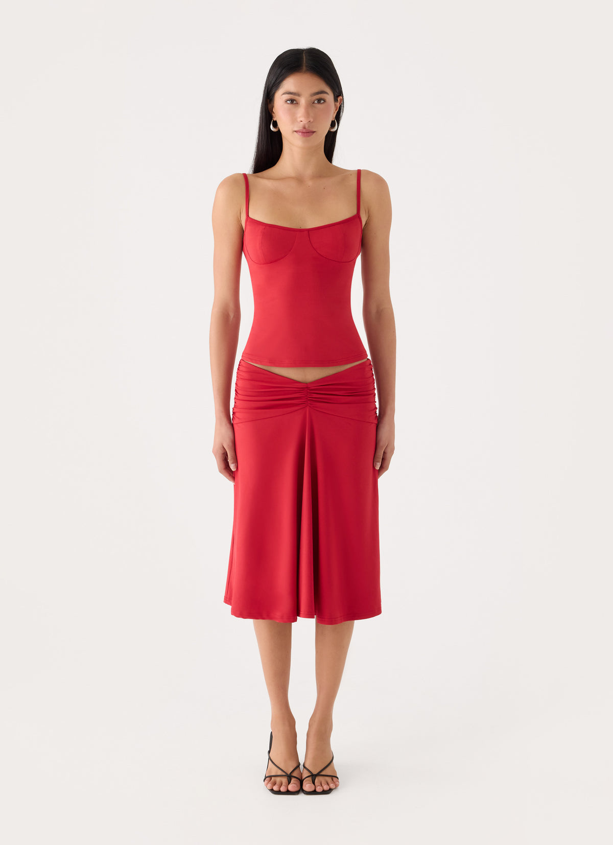 Madelyne Jersey Midi Skirt - Chilli Red
