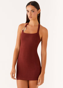 Magda Ribbed Mini Dress - Brown