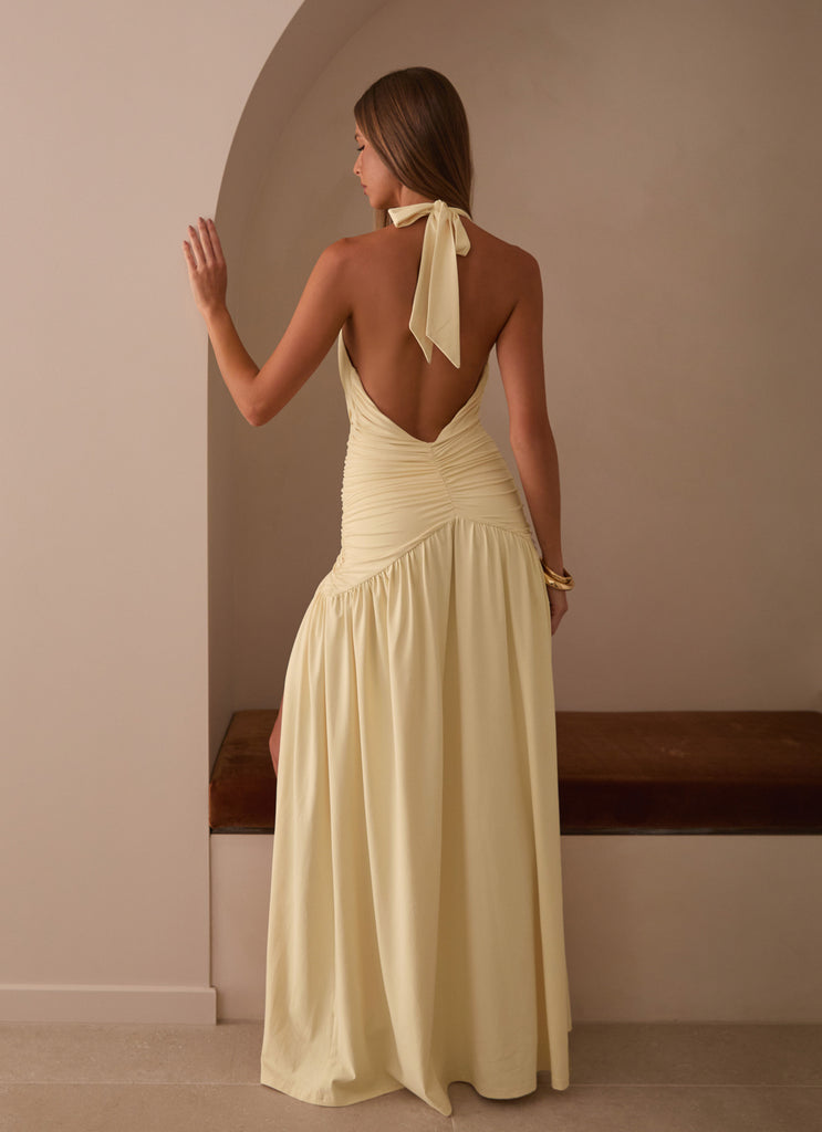 halter dress nz Gwenyth Pleated Halter Maxi Dress - Women's Fashion