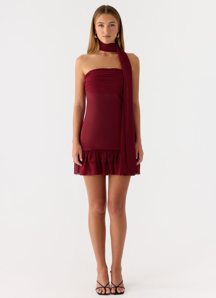 Manon Scarf Mini Dress - Deep Red