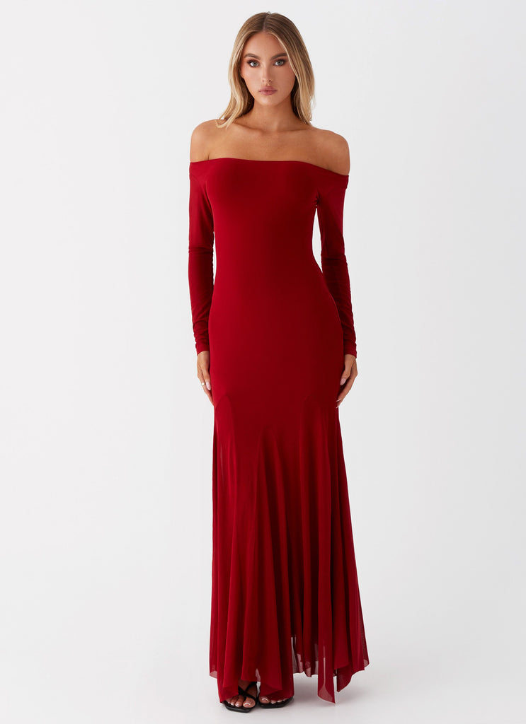 Womens Maribel Maxi Dress in the colour Red in front of a light grey background