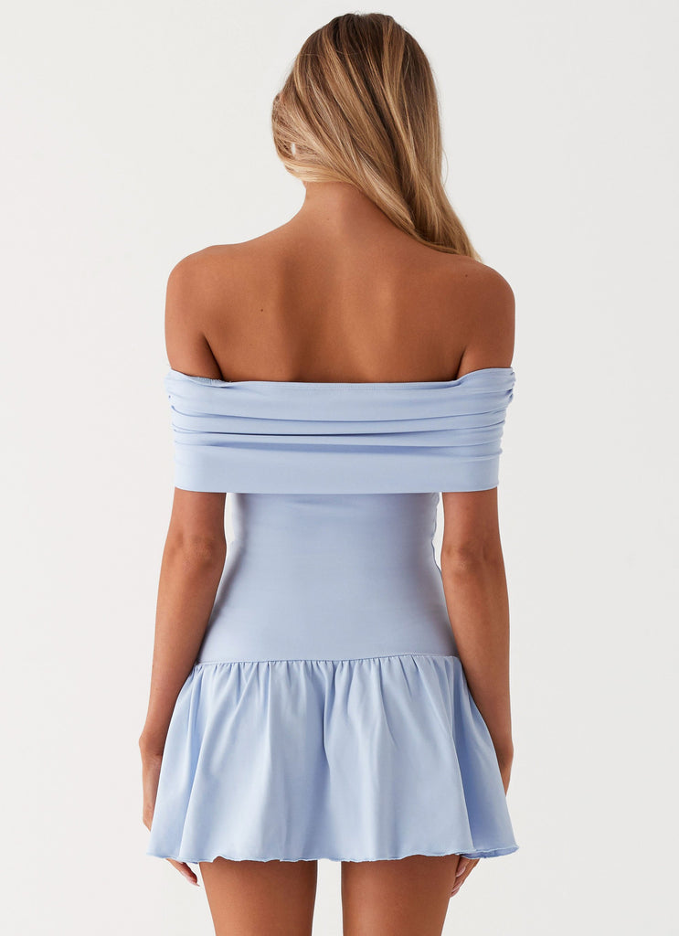 Womens Maryanne Mini Dress in the colour Blue in front of a light grey background