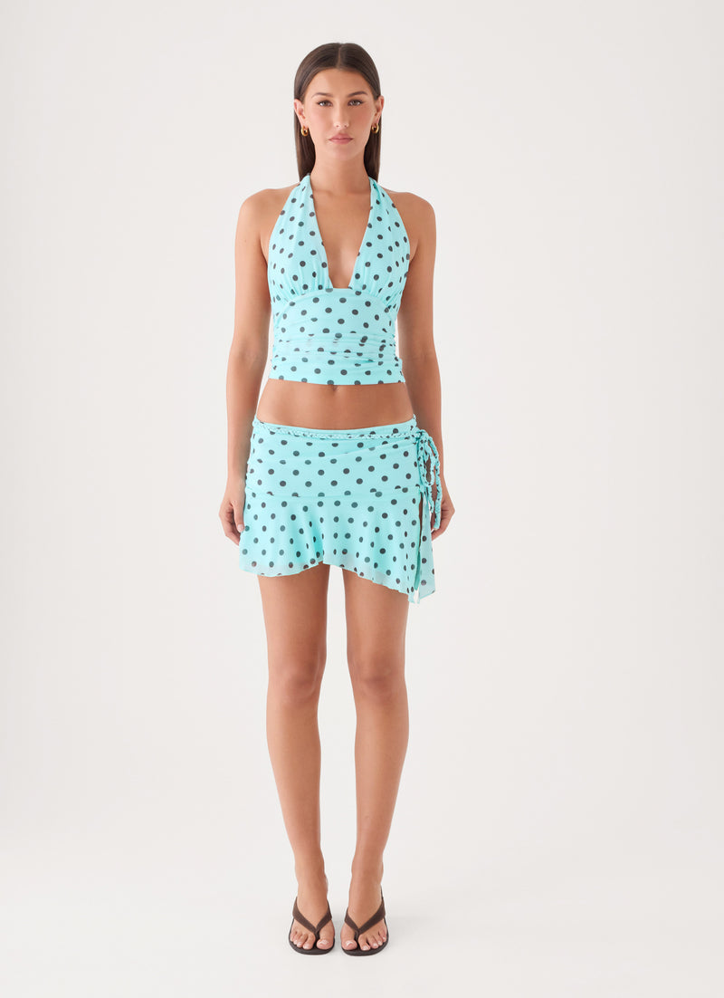 Melisandre Mini Skirt - Aqua Polka Dot