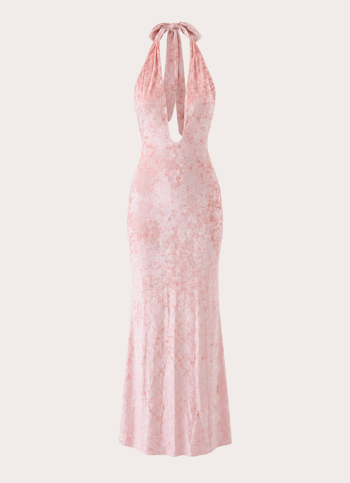 Memory Lane Crushed Velvet Halter Maxi Dress - Soft Pink