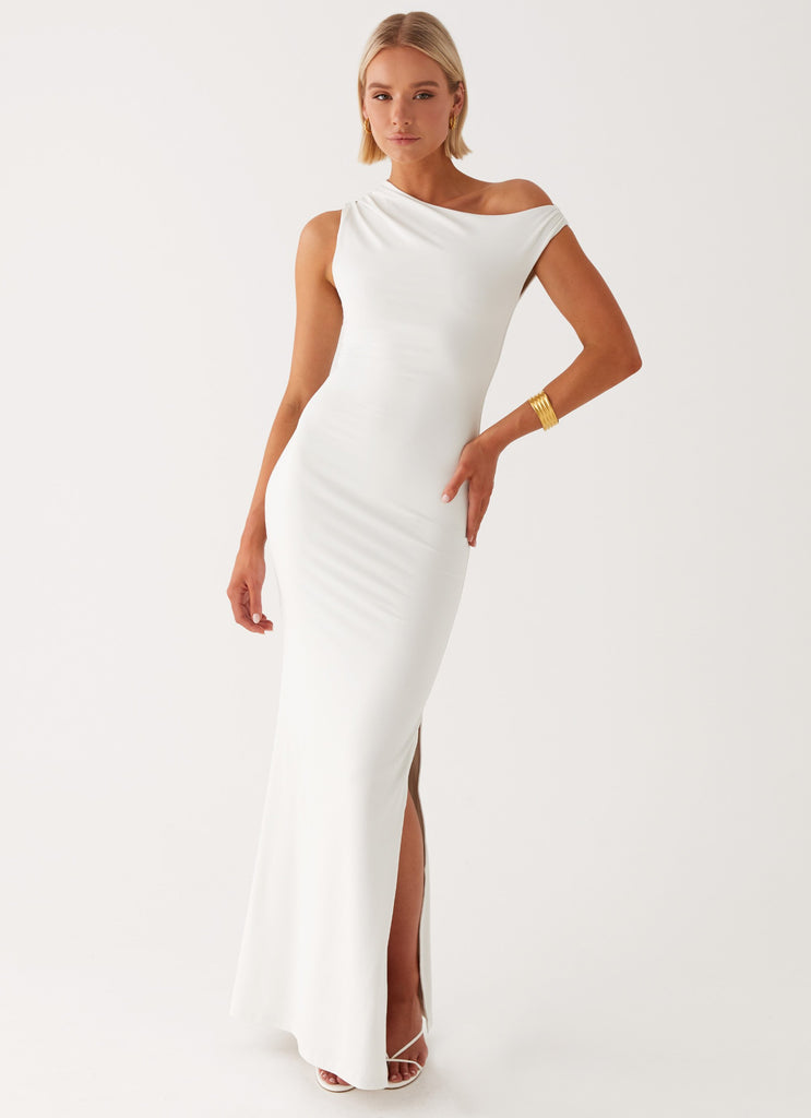 Womens Mendes Maxi Dress in the colour White in front of a light grey background