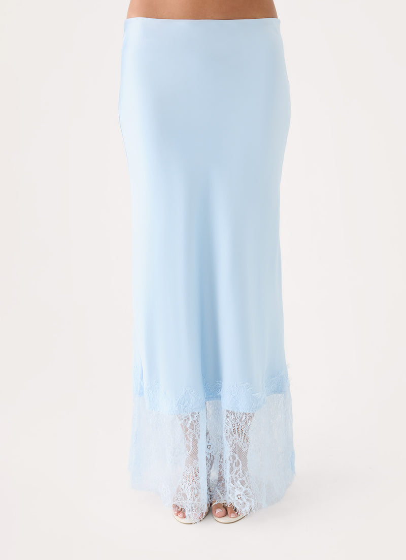Merisso Lace Trim Maxi Skirt - Blue