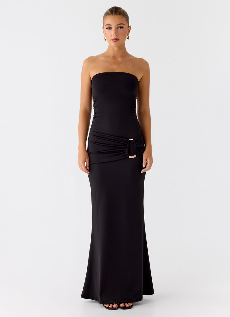 Metal Heart Strapless Maxi Dress - Black