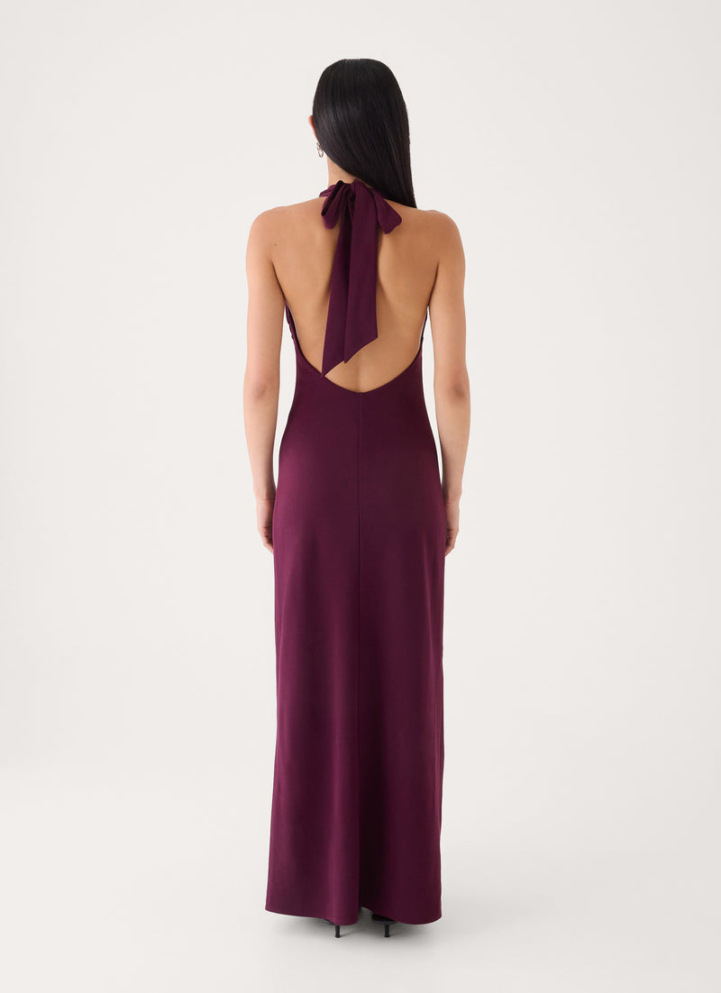 Midnight Kiss Jersey Halter Dress - Eggplant