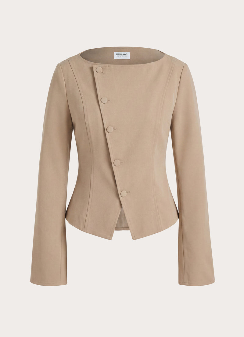 Milae Suede Asymmetrical Jacket - Beige