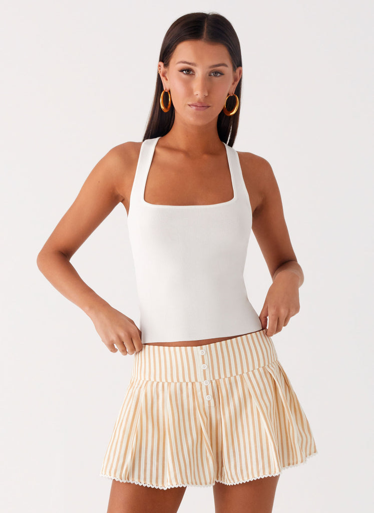 Oliviana Pleated Mini Skort - Taupe Stripe