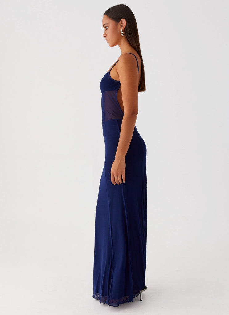 Womens Miranda Maxi Dress in the colour Navy in front of a light grey background