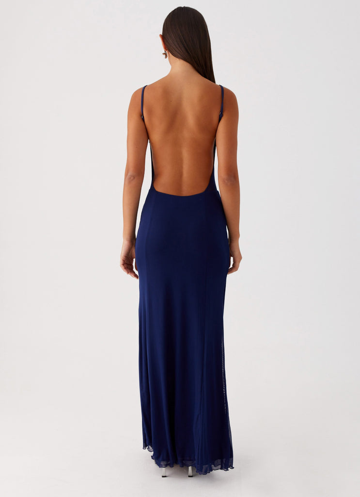 Womens Miranda Maxi Dress in the colour Navy in front of a light grey background