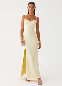 Womens Miss Bloom Maxi Dress in the colour Lemon in front of a light grey background