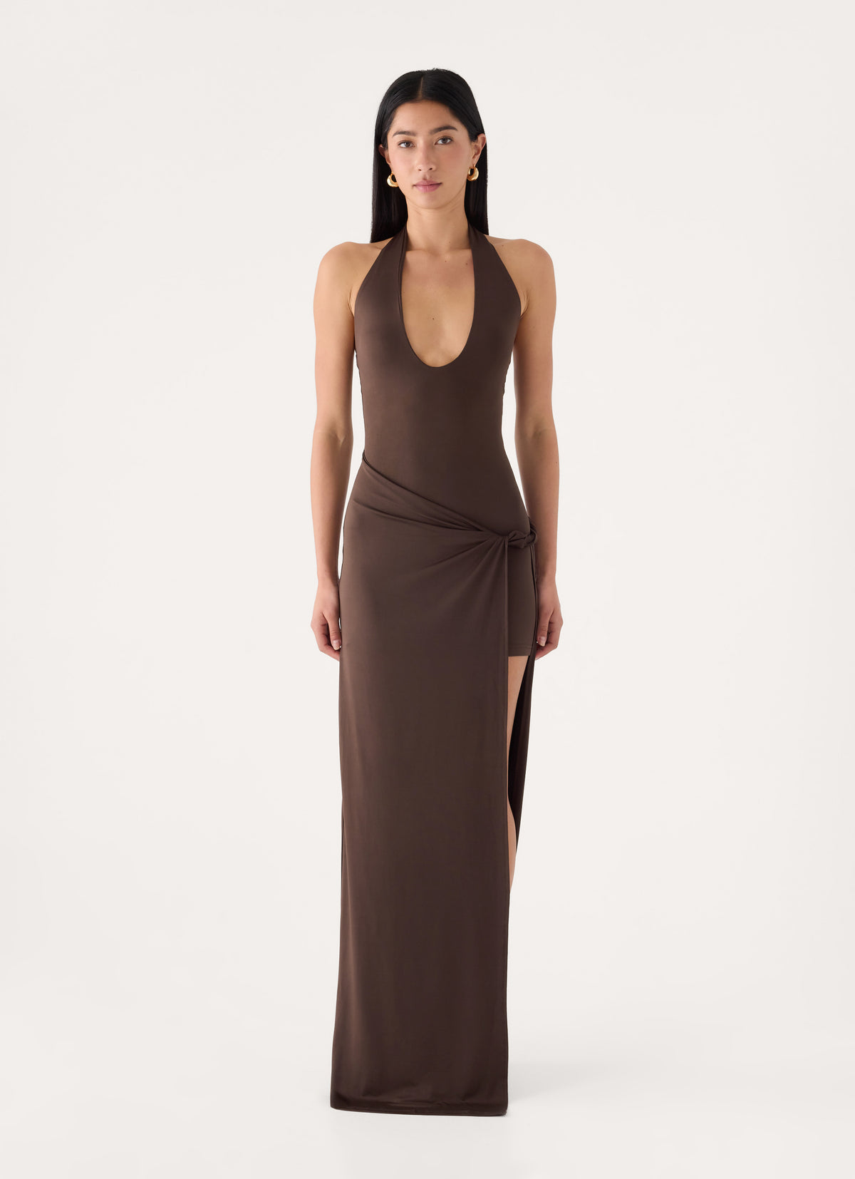 Monna Halter Wrap Maxi Dress - Chocolate