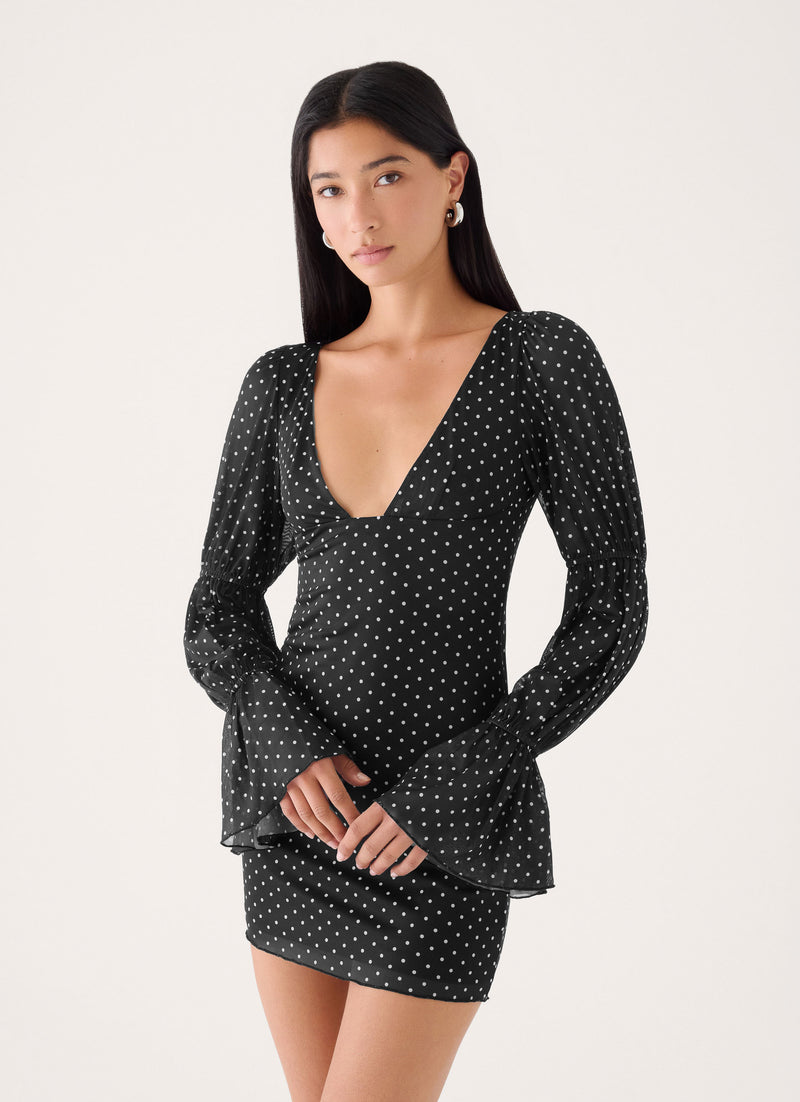 Moonlight Drive Mini Dress - Black Polka Dot