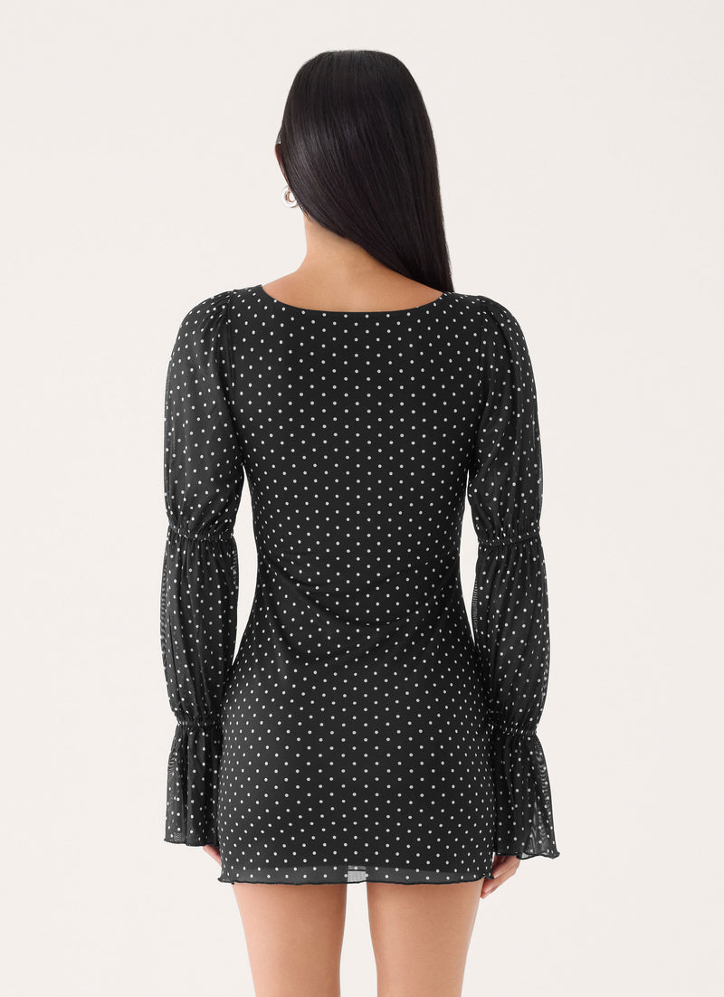 Moonlight Drive Mini Dress - Black Polka Dot
