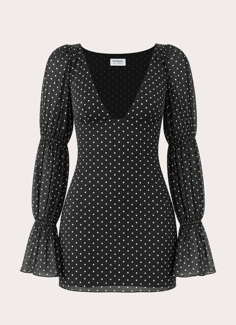 Moonlight Drive Mini Dress - Black Polka Dot