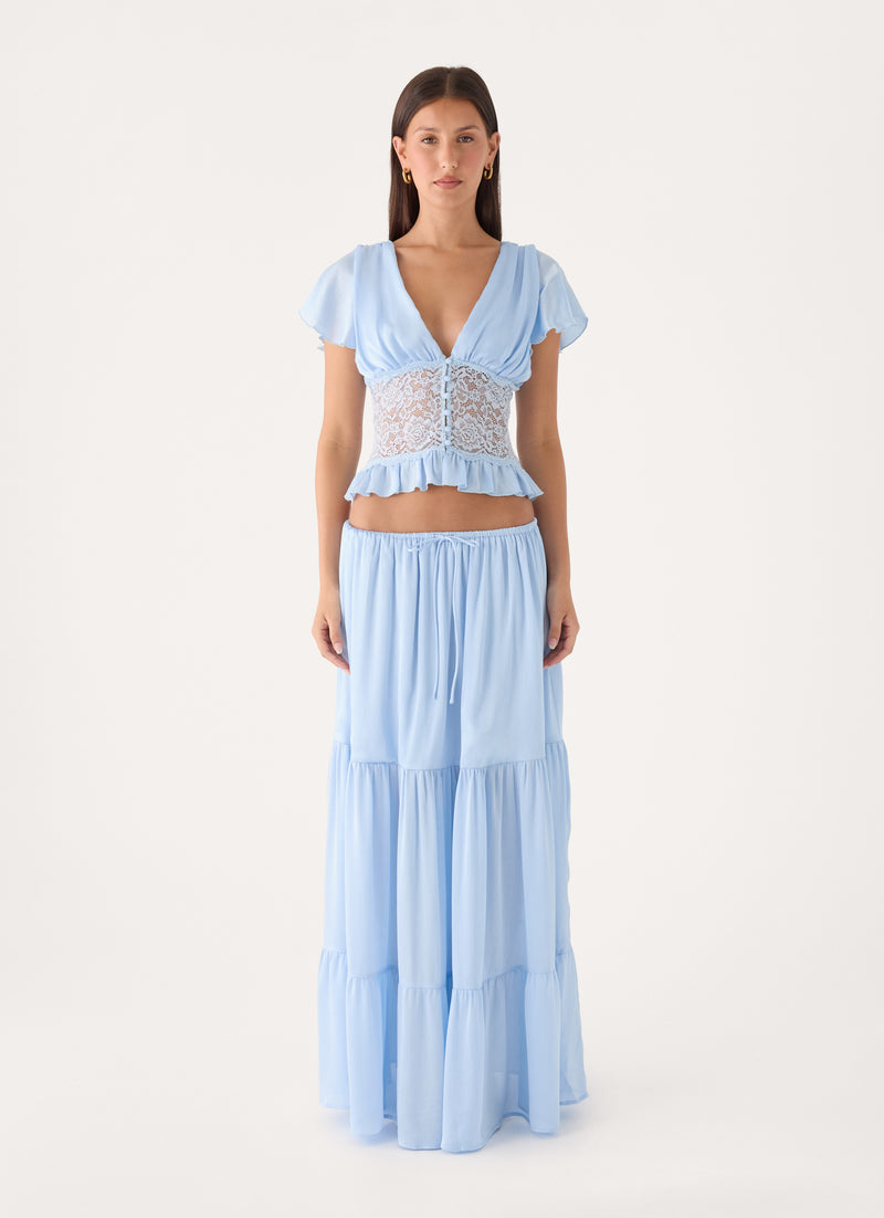 Morino Lace Button Up Top - Blue