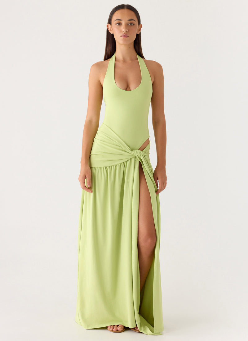 My Answer Bodysuit Maxi Dress - Lime