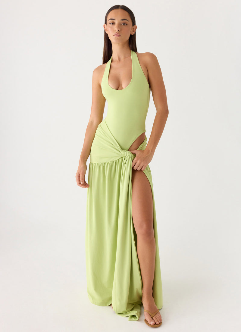 My Answer Bodysuit Maxi Dress - Lime