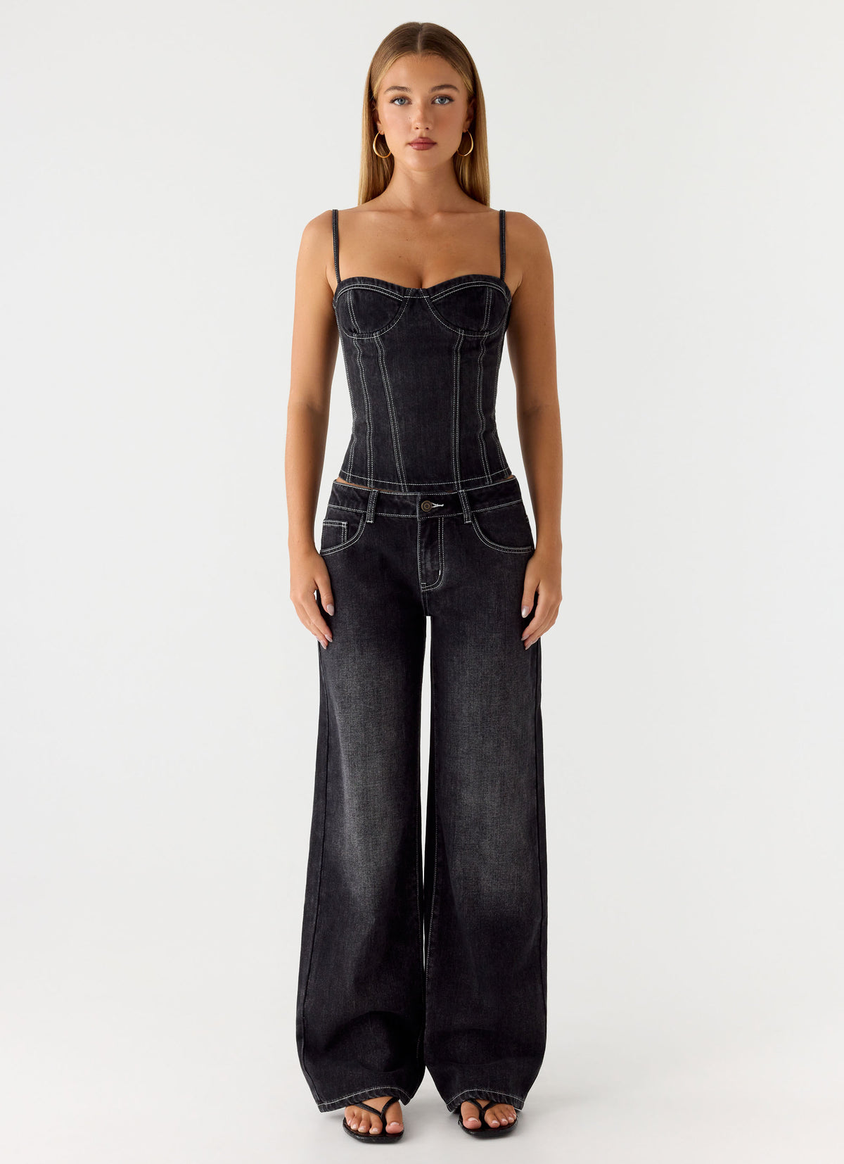 Nathan Super Low Rise Denim Jeans - Washed Black