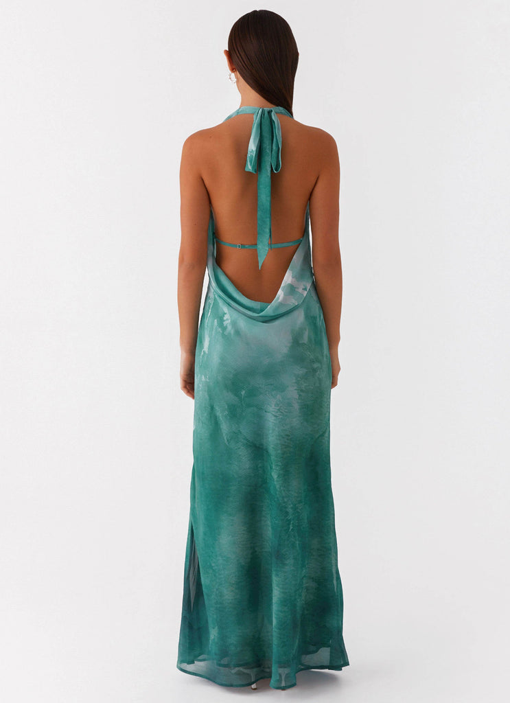 Nerissa Cowl Neck Maxi Dress - Green Tie Dye