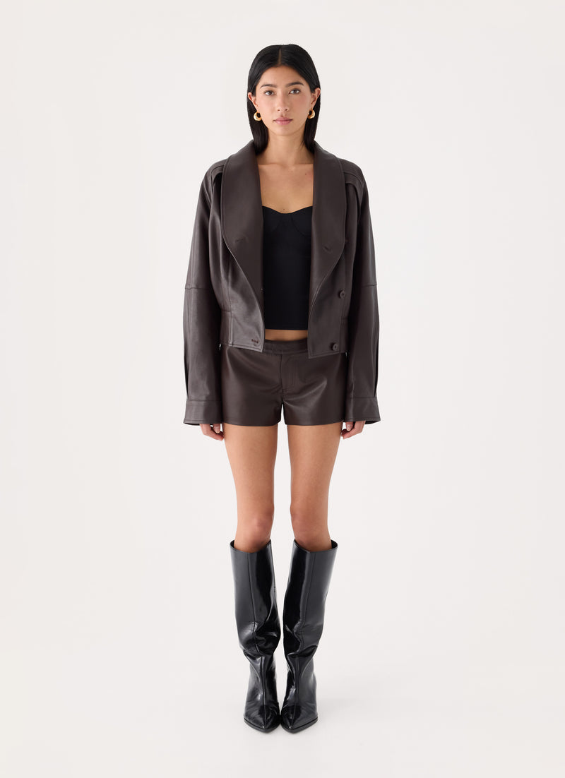 Nirado PU Mini Shorts - Chocolate