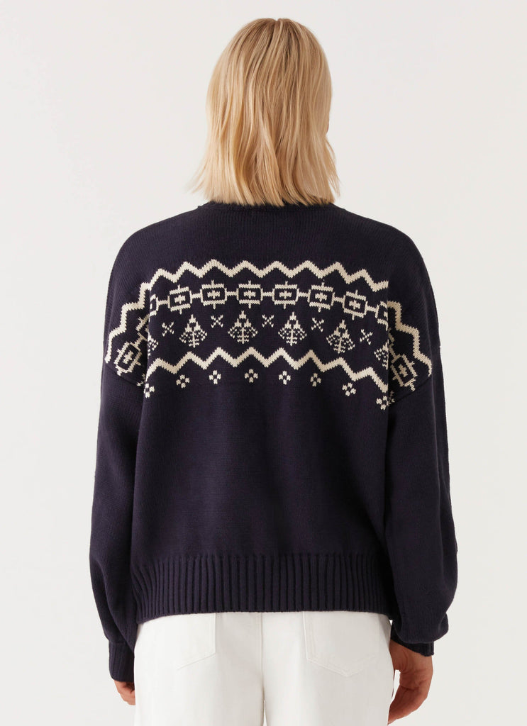 Noelle Oversized Knit Sweater - Navy