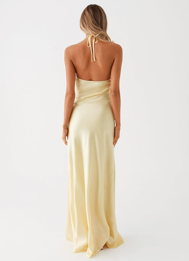 Womens Noir Symphony Maxi Dress in the colour Yellow in front of a light grey background