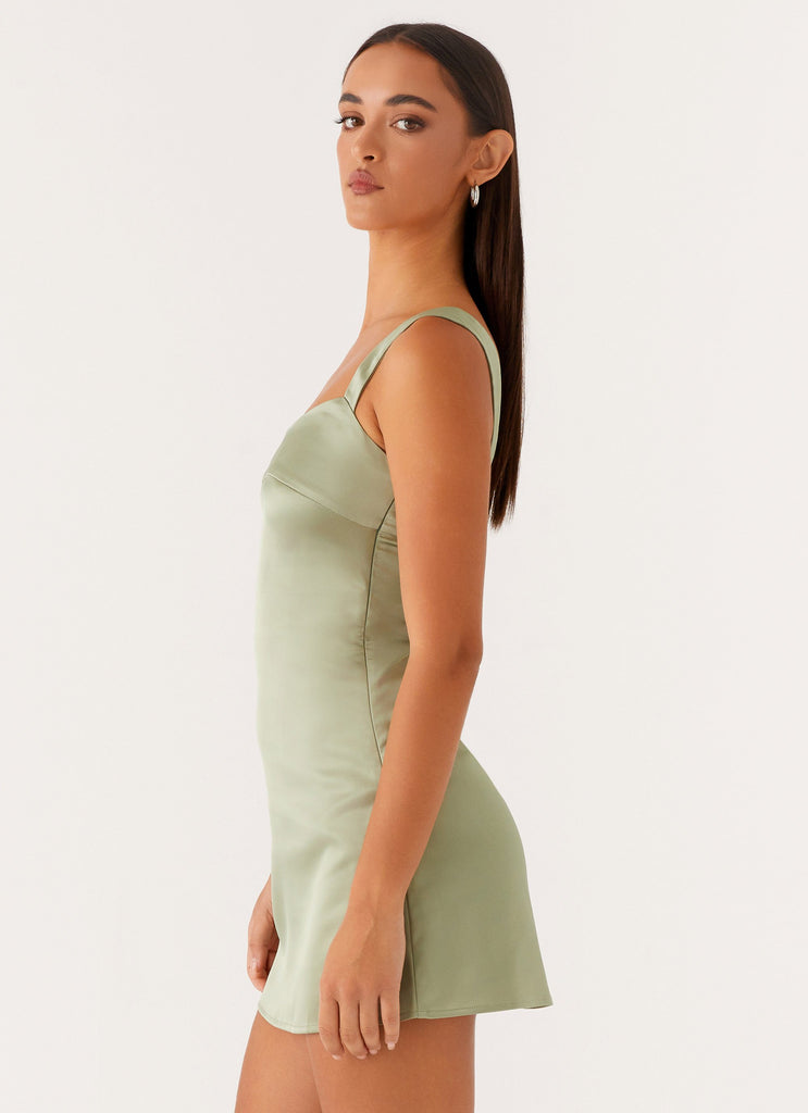 Odette Satin Mini Dress - Sage