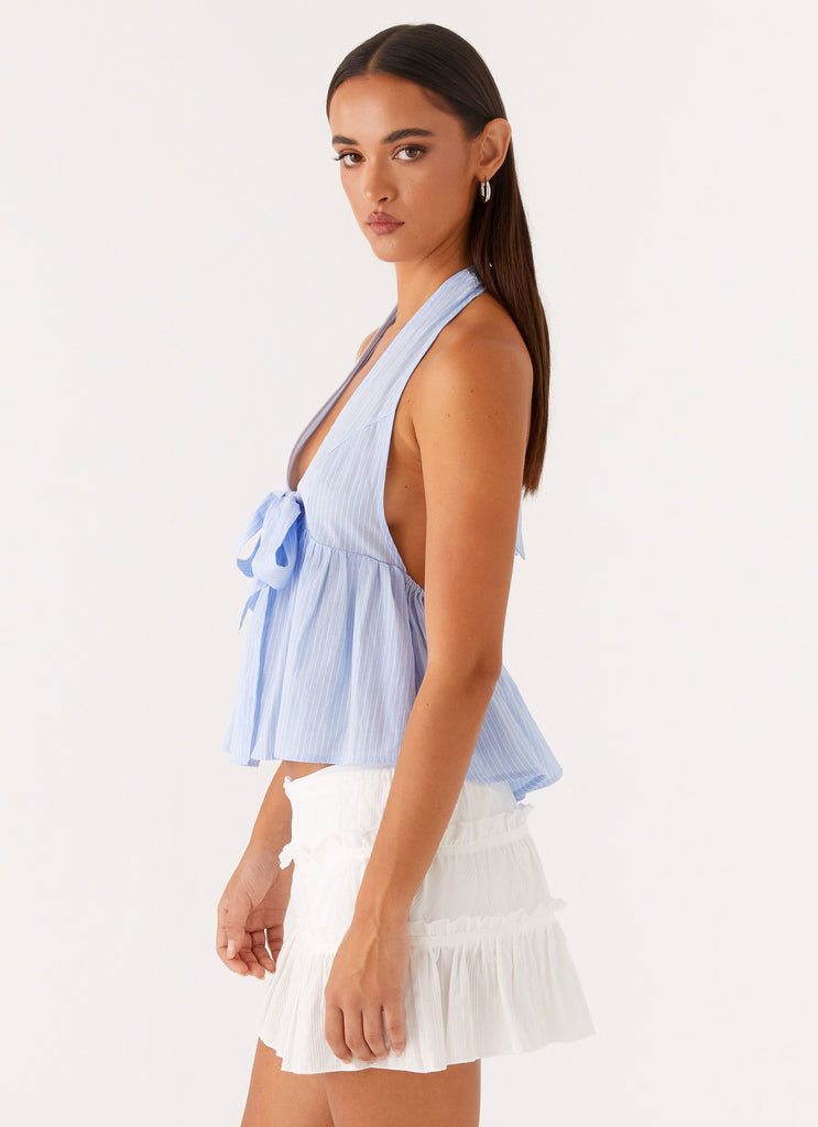 On Repeat Halter Top - Blue Stripe