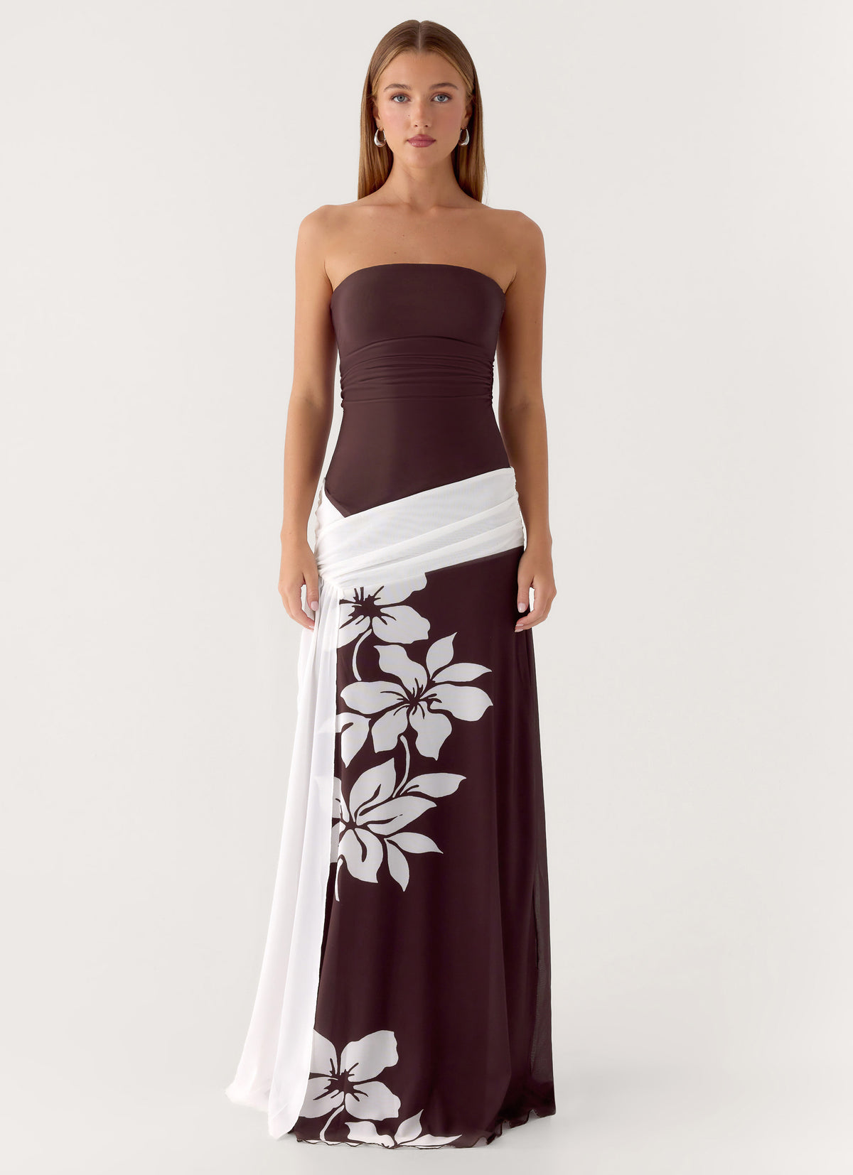 Palomar Strapless Maxi Dress - Chocolate Tropic Floral