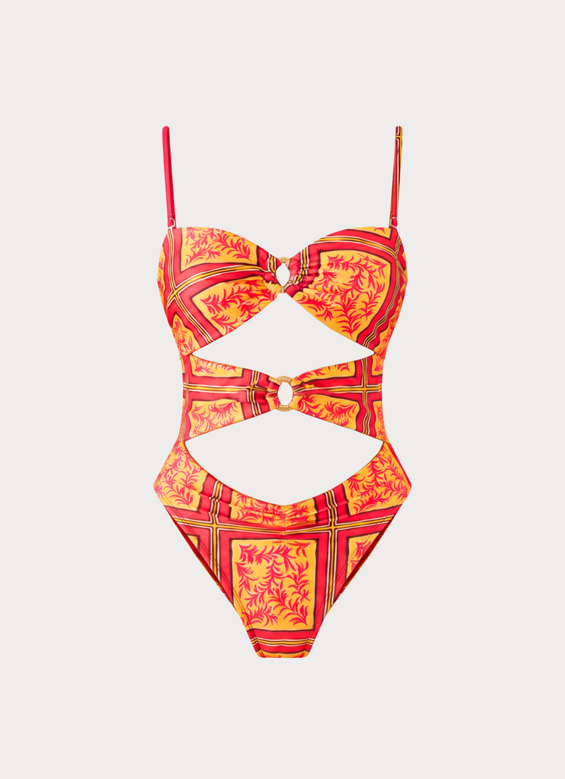 Papaya Coast One Piece Swimsuit - Saffron Palm Print