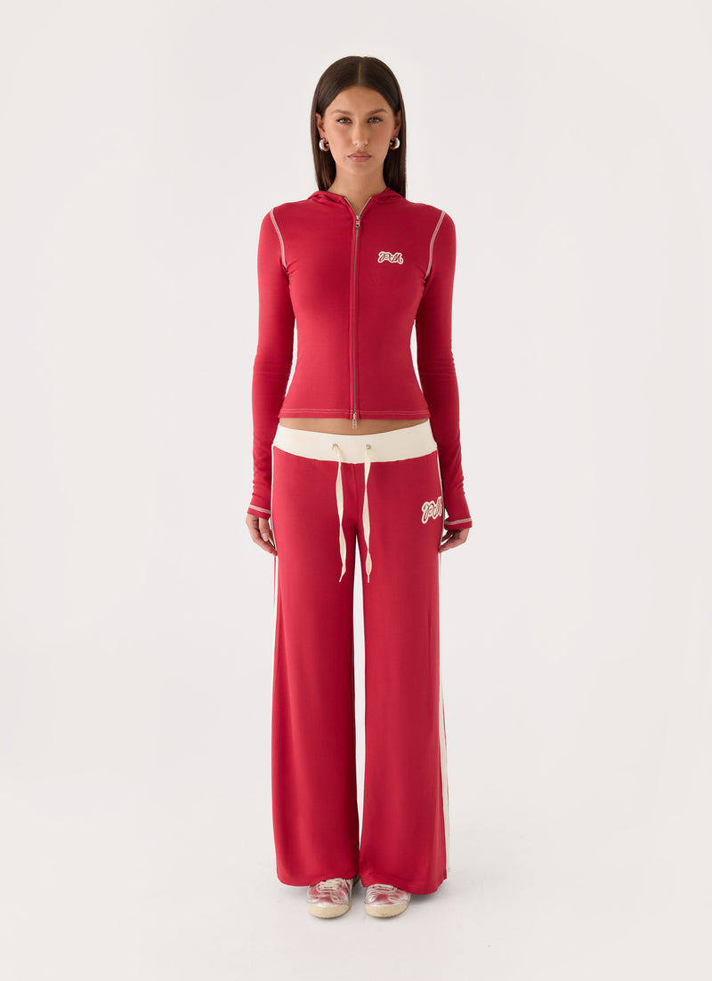 Paris Zip Up Hoodie - Red