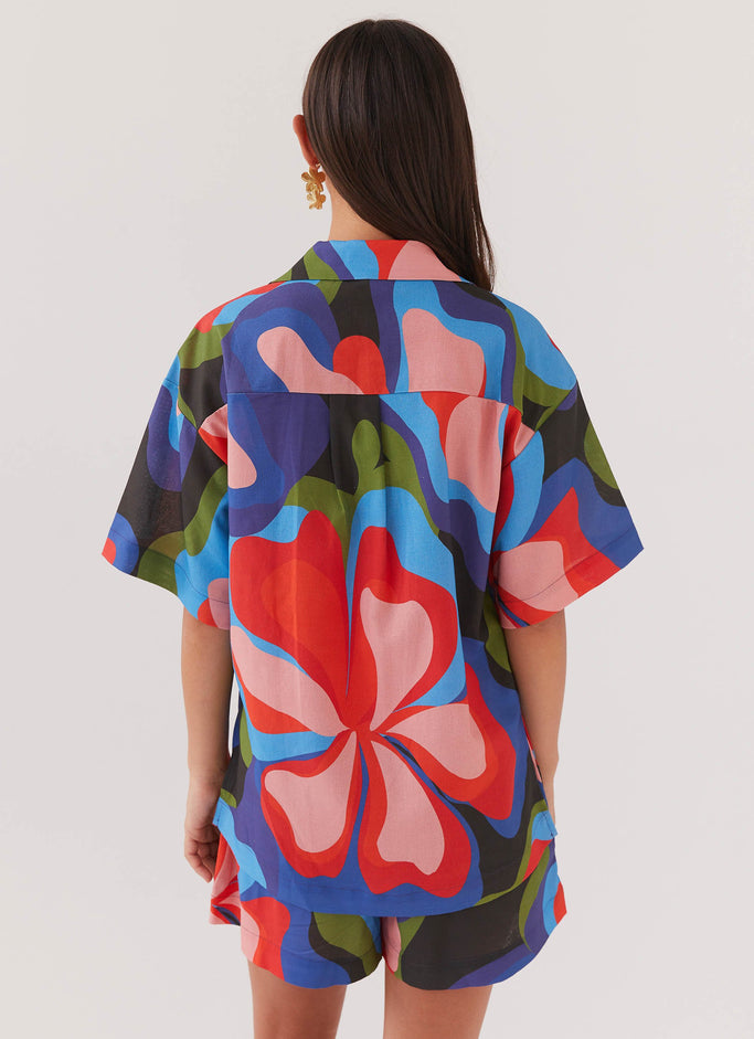 Sweet Relief Oversized Linen Shirt - Floral Fantasy