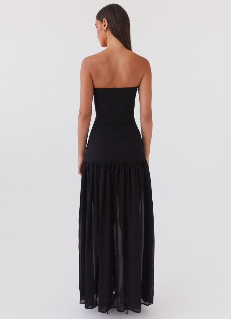 Womens Eden Strapless Maxi Dress in the colour Black in front of a light grey background