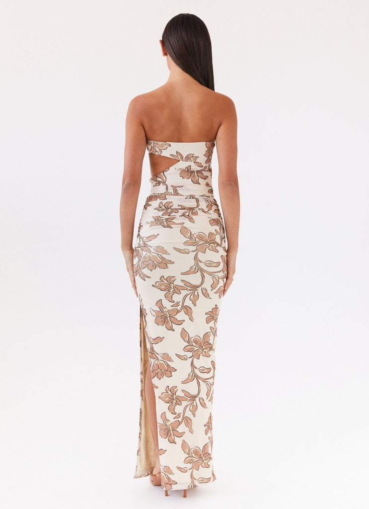 Womens Into Pieces Mesh Maxi Dress in the colour Hazel Bloom in front of a light grey background