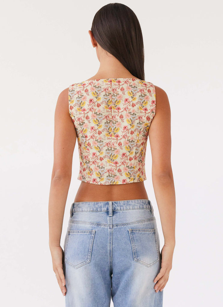 Womens Take Me Away Corset Top in the colour Garden Party in front of a light grey background