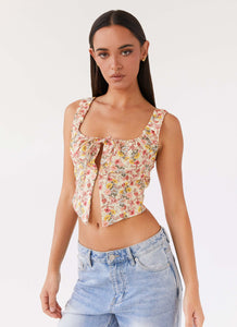 Womens Take Me Away Corset Top in the colour Garden Party in front of a light grey background