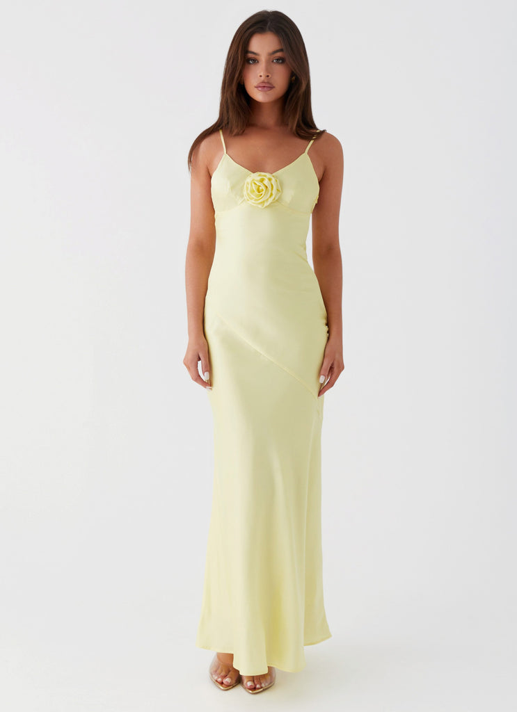 Womens Garden Of Eden Maxi Dress in the colour Yellow in front of a light grey background