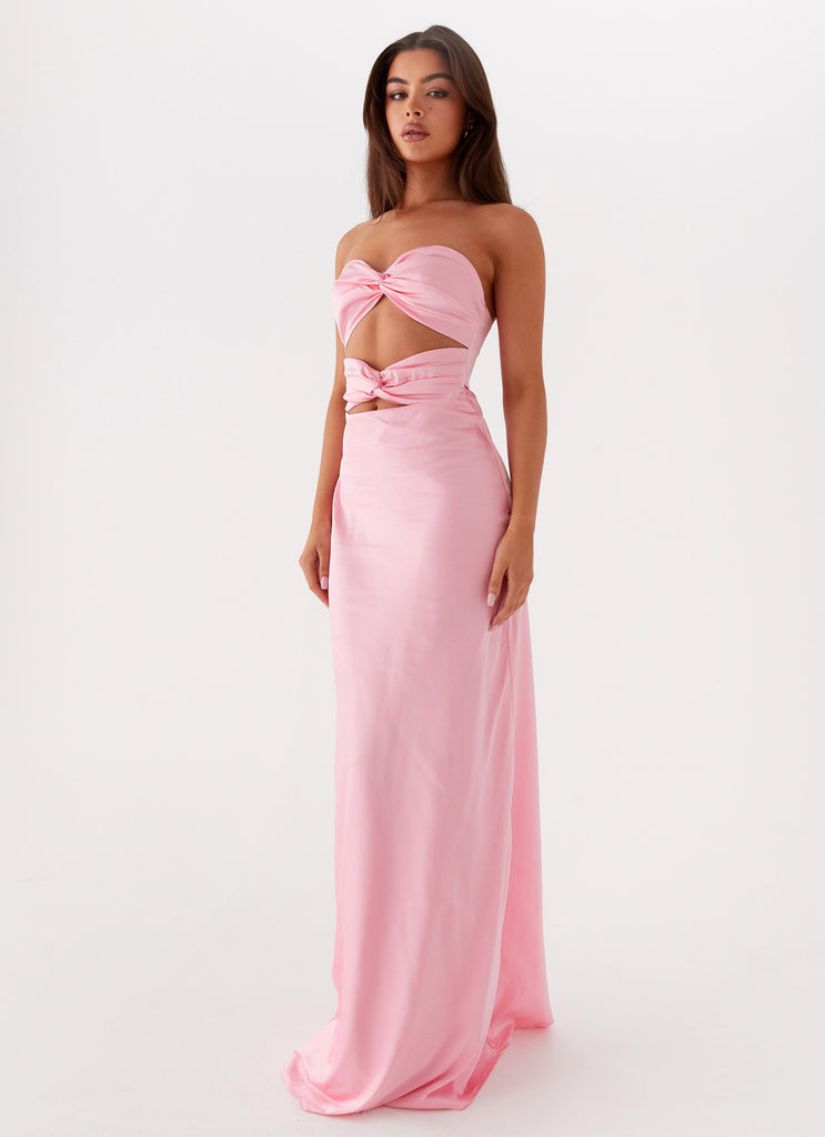 Womens Tianna Strapless Maxi Dress in the colour Pink in front of a light grey background