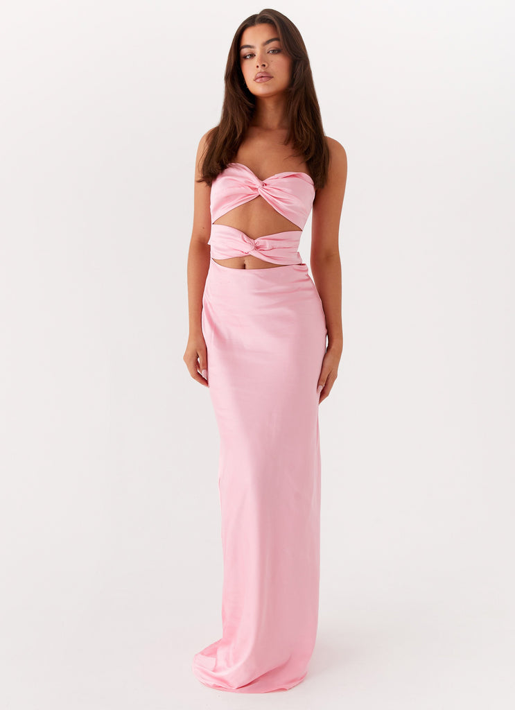 Womens Tianna Strapless Maxi Dress in the colour Pink in front of a light grey background