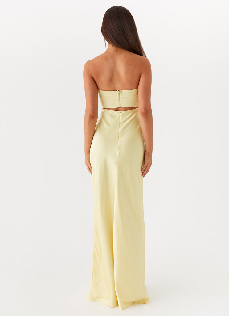 Womens Tianna Strapless Maxi Dress in the colour Yellow in front of a light grey background