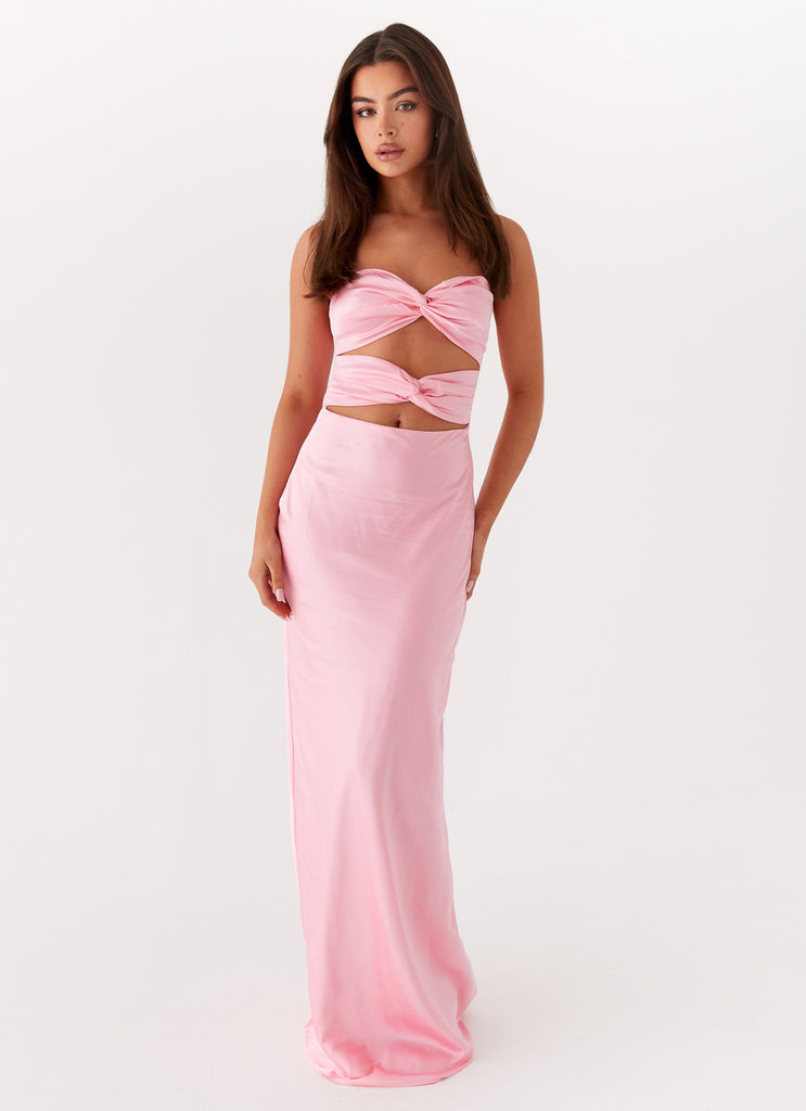 Womens Tianna Strapless Maxi Dress in the colour Pink in front of a light grey background