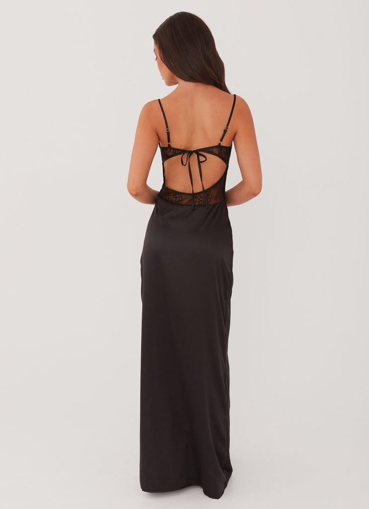 Womens Palais Royale Lace Maxi Dress in the colour Black in front of a light grey background