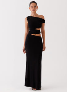 Womens Margot One Shoulder Maxi Dress in the colour Black in front of a light grey background